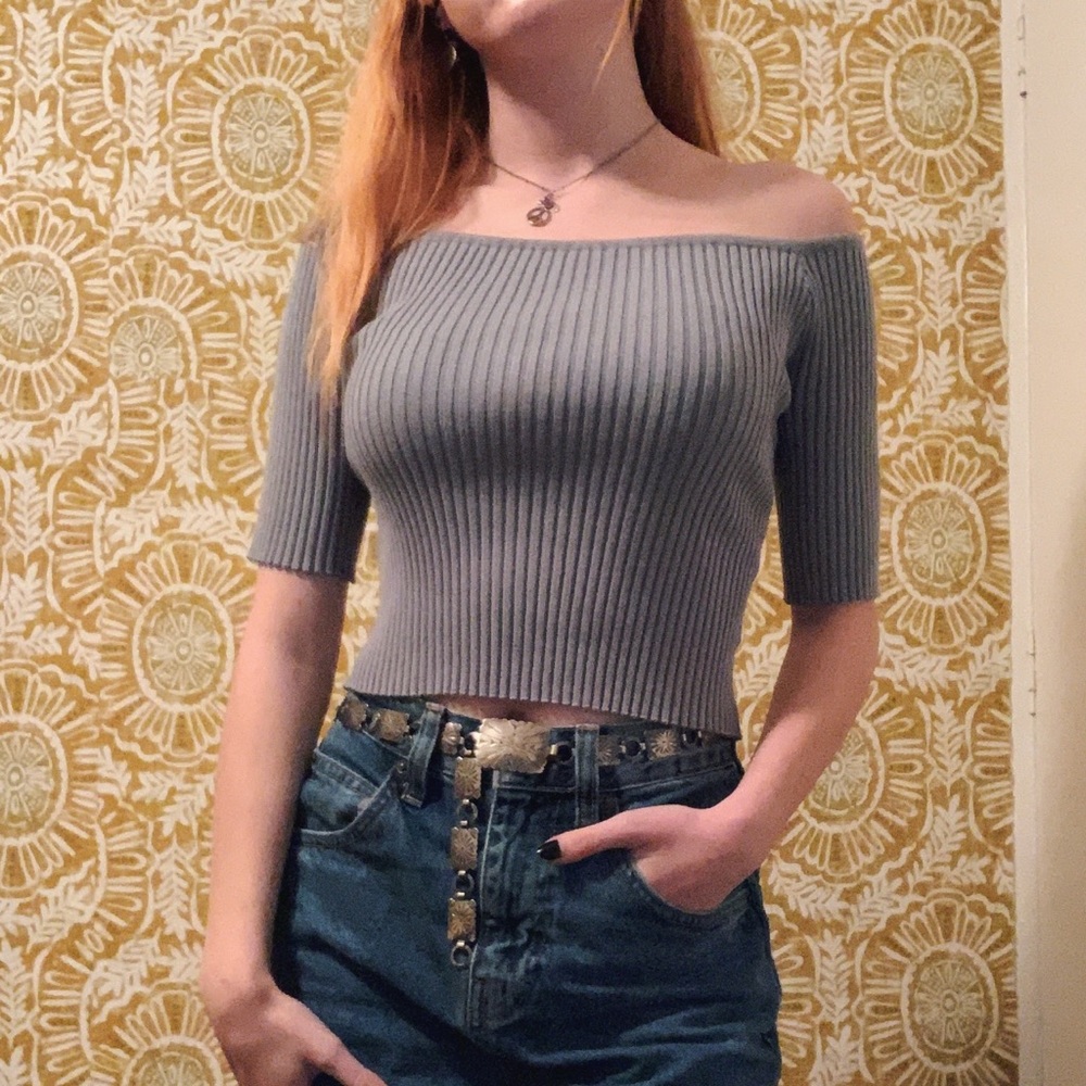 🦋Teal Ribbed Crop Top🦋 - Picture 2 of 4